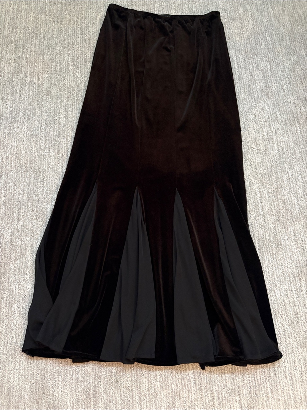 MSK Black Velvet Maxi Skirt with Flared Panels